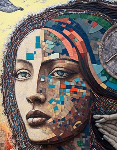 Ілюстрацыя, створаная штучным інтэлектам на падставе апісання ідэі ўдзельніка інтэнсіву «Ад ідэі да запуску» і матываў бабруйскіх мазаік.